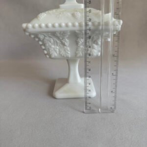 Vintage Westmoreland Square milk Glass Beaded Grapes leaves Pedestal Candy Dish