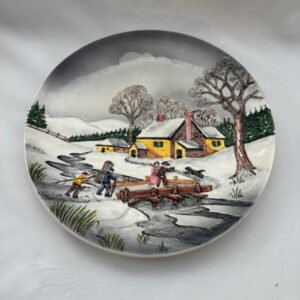 Vintage decorative wall plate, west Germany hand painted winter scene