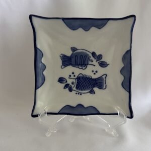 Vintage Blue and white hand painted fish small square plate